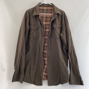 Olive Green Shirt Plaid Inside Button Up Long  Sleeve Exploration Pockets L Tall